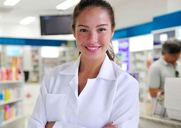 Pharmacist at the counter.