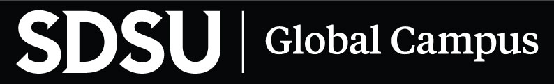 SDSU Global Campus Primary Horizontal Logo in reverse white..