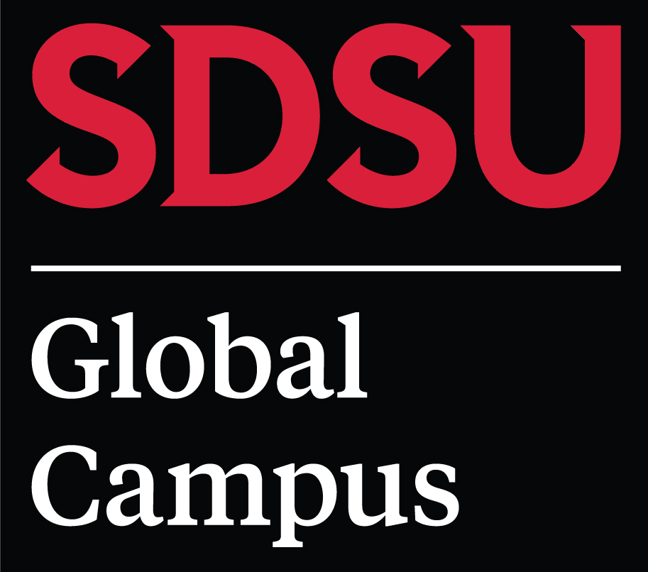SDSU Global Campus Vertical Red and White Logo